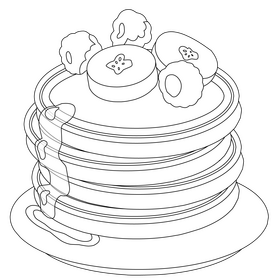 Pancake, banana, raspberry black and white clipart