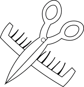 Barber Scissors and Comb black and white clipart