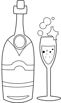 Champagne Bottle Wineglass black and white clipart