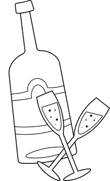 Champagne Bottle Wineglasses black and white clipart