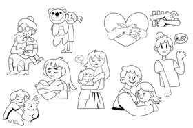 Hug black and white vector