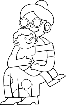 Hug Grandma black and white clipart