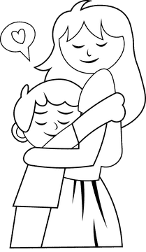 Hug Son&Mother black and white clipart