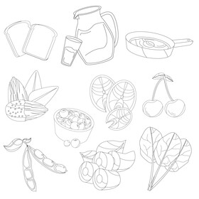 Healthy fitness food set black and white vector
