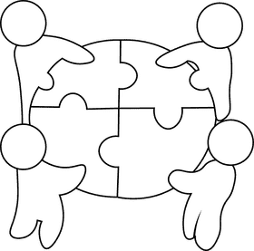 Team Work Puzzles Humans black and white clipart