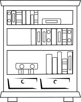 Bookcase bookshelf black and white clipart