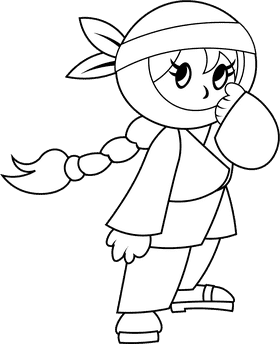 Ninja Girl black and white clipart