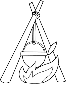 Pioneer Camp Fire black and white clipart