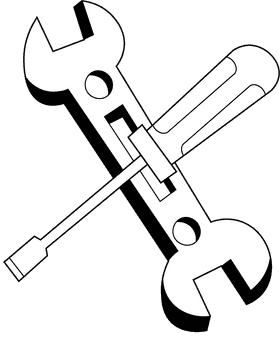 Screwdriver Wrench black and white clipart
