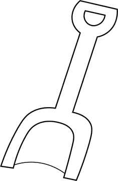 Short handled shovel, kids shovel black and white clipart