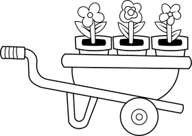 Wheelbarrow Flowers black and white clipart
