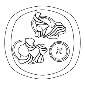 Keto Diet meal Salmon and avocado black and white clipart