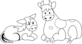 Manger Donkey and Cow black and white clipart