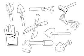 Gardening Tools black and white vector