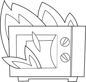 Microwave Fire black and white clipart