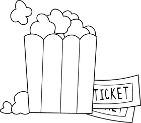 Movie Ticket Popcorn black and white clipart