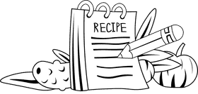 Recipe card with fresh vegetables black and white clipart