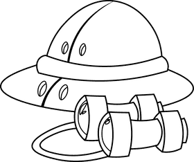Safari Hat Binoculars black and white clipart