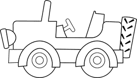 Safari Jeep black and white clipart