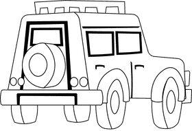 Safari Jeep black and white clipart
