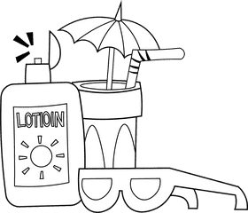 Sunscreen Beach Set black and white clipart