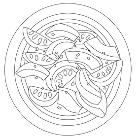 Tomato melon salad black and white clipart