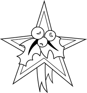 Christmas Star Mistletoe black and white clipart