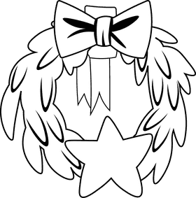 Christmas Star Wreath black and white clipart