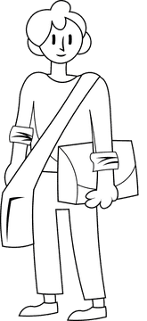 College Student with Bag black and white clipart