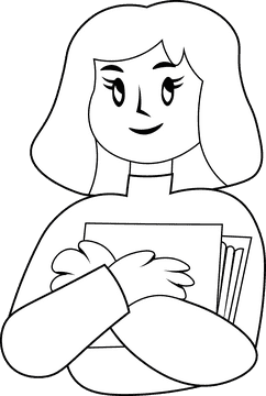 College Student with Book black and white clipart