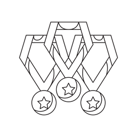 Gold, Silver, and Bronze medals drawing black and white clipart