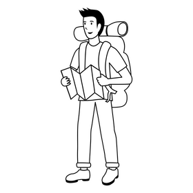 Backpacker drawing black and white clipart
