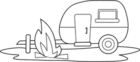 Camper Bonfire black and white clipart