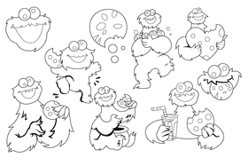 Cookie Monster black and white vector