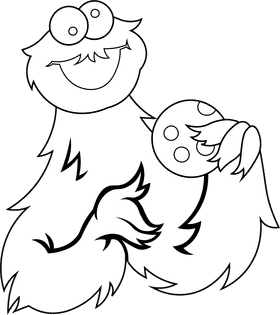 Cookie Monster black and white clipart