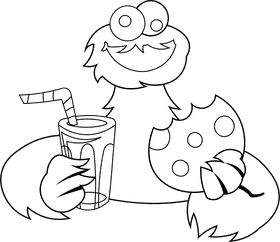 Cookie Monster black and white clipart