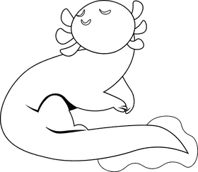 Cute Axolotl black and white clipart