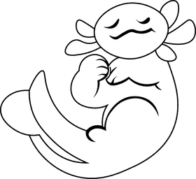 Axolotl Sleeping black and white clipart