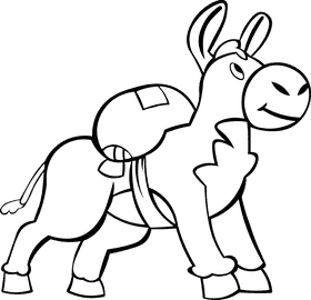 Donkey With Pack black and white clipart