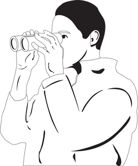 Birdwatcher, birdwatching, birding drawing black and white clipart