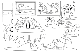 Beach scene black and white vector