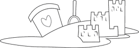 Beach scene Castle black and white clipart