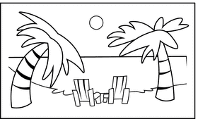 Beach scene black and white clipart