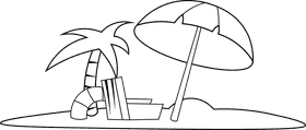 Beach scene black and white clipart