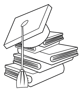 Graduation Cap Books black and white clipart