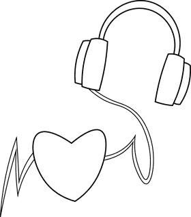 Music Headphones Heart black and white clipart