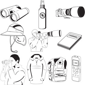 Birdwatching icons set black and white vector