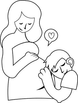 Pregnant woman with child black and white clipart