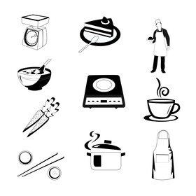 Cooking icons set black and white vector