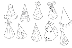 Birthday Hat black and white vector